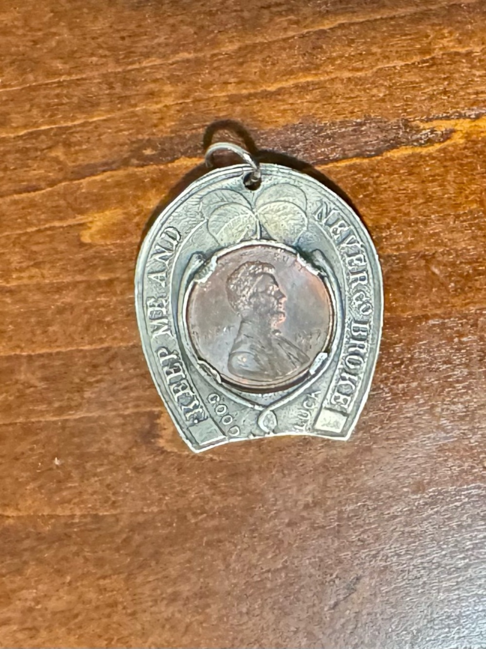 Horseshoe Lucky Penny Pendant - Silver Tone with Copper Penny